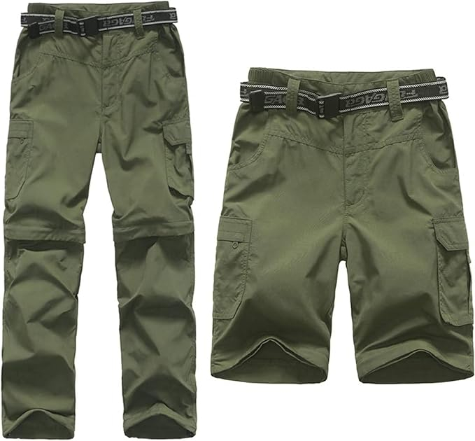 Pantaloni verzi Outdoor Băieți 2 în 1, Convertibili în Pantaloni Scurți, UPF 50+, L [5]