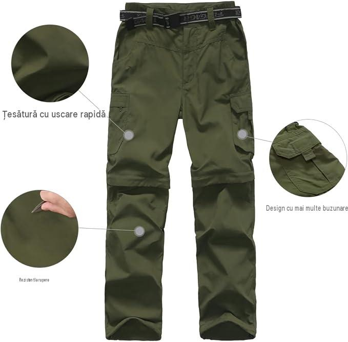 Pantaloni verzi Outdoor Băieți 2 în 1, Convertibili în Pantaloni Scurți, UPF 50+, L [4]