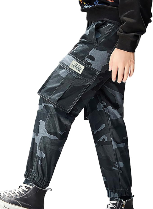 Pantaloni jogging cargo pentru copii cu elastic jos, camuflaj marin 158-164 [4]