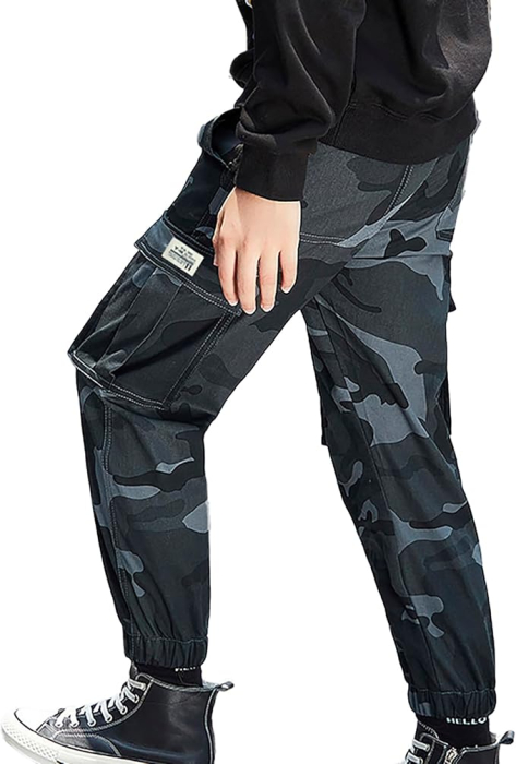 Pantaloni jogging cargo pentru copii cu elastic jos, camuflaj marin 146-152 cm [3]