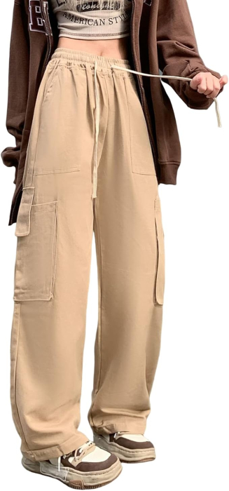Pantaloni largi, respirabili, pentru uz zilnic, kaki S [6]
