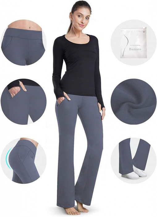 Pantaloni gri, drepti, eleganti, pentru femei cu 2 buzunare oblice, M [4]