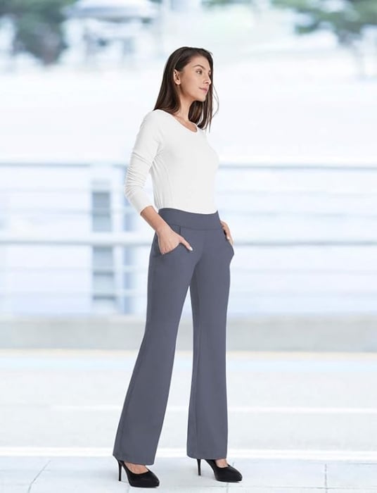 Pantaloni gri, drepti, eleganti, pentru femei cu 2 buzunare oblice, M [5]