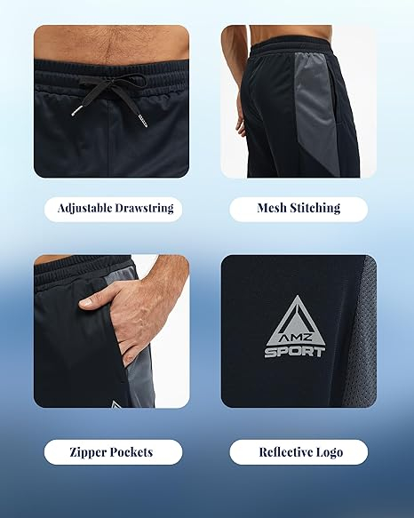 Pantaloni negri sport de alergare pentru barbati, talie elastica, buzunare cu fermoare, S [5]