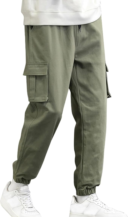 Pantaloni cargo pentru baieti, elastici la baza, 4 buzunare, verde militar 158-164 cm [3]