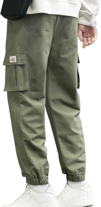 Pantaloni cargo pentru baieti, elastici la baza, 4 buzunare, verde militar 158-164 cm [6]