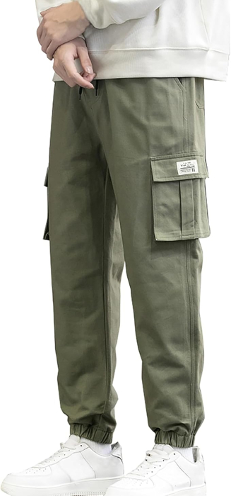 Pantaloni cargo pentru baieti, elastici la baza, 4 buzunare, verde militar 158-164 cm [2]