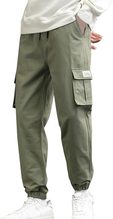 Pantaloni cargo pentru baieti, elastici la baza, 4 buzunare, verde militar 158-164 cm [4]