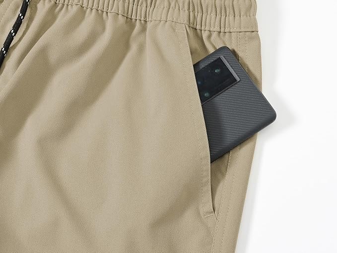 Pantaloni crem scurți bărbați tip Cargo, 6 buzunare, talie elastică cu șnur, 2XL [4]