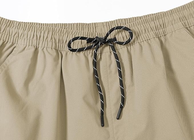 Pantaloni crem scurți bărbați tip Cargo, 6 buzunare, talie elastică cu șnur, 2XL [3]