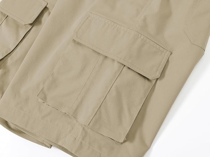 Pantaloni crem scurți bărbați tip Cargo, 6 buzunare, talie elastică cu șnur, 2XL [5]