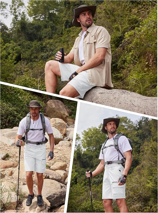 Pantaloni scurti albi cargo pentru barbatii, usori, respirabili, 34 [2]