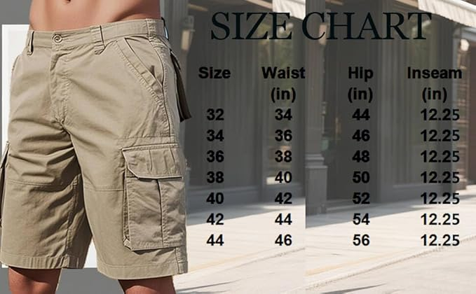 Pantaloni scurti de vară pentru bărbați, din twill cu mai multe buzunare relaxate casual kaki 34 [6]