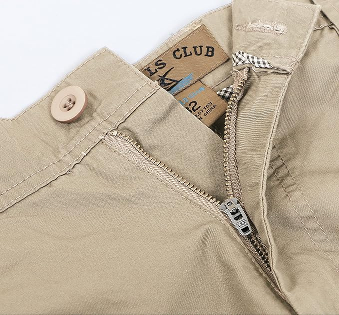 Pantaloni scurti de vară pentru bărbați, din twill cu mai multe buzunare relaxate casual kaki 34 [2]