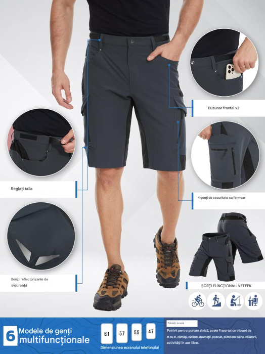 Pantaloni de ciclism MTB pentru bărbați, căptușiți și cu uscare rapidă, gri închis, S [2]