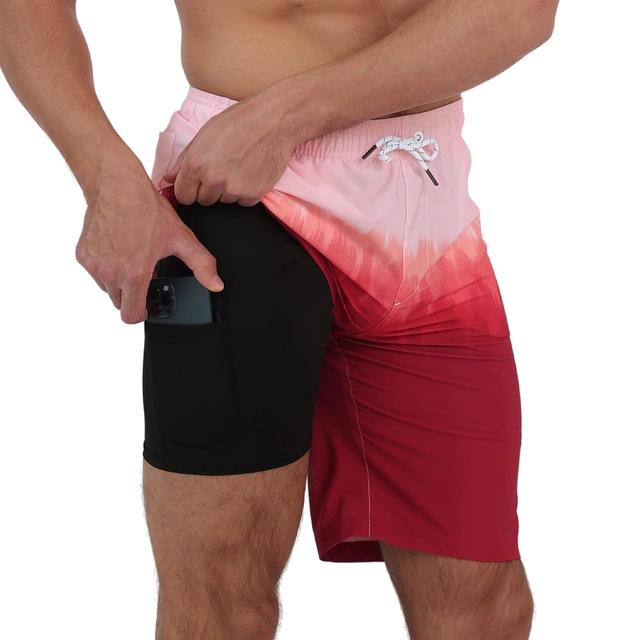 Pantaloni scurti de inot pentru barbatii, cu dublura, rosii S [1]