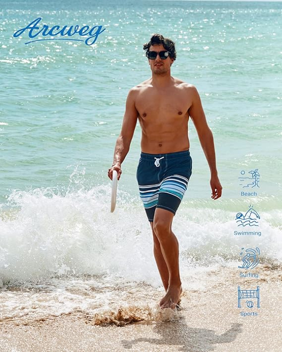 Pantaloni scurti de inot pentru barbatii, cu dublura, albastri M [2]