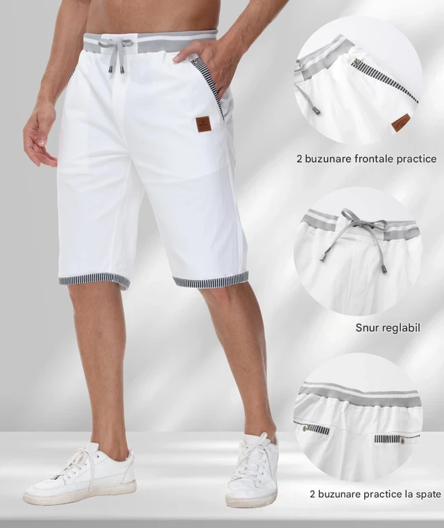 Pantaloni scurti de vară pentru bărbați, din twill cu mai multe buzunare alb XL [4]