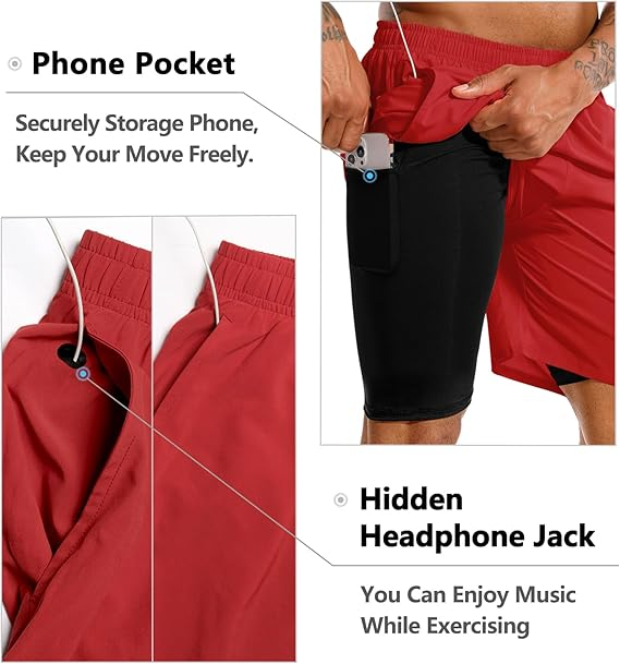 Pantaloni scurti sport pentru barbatii, usori, respirabili, rosii 2XL [4]