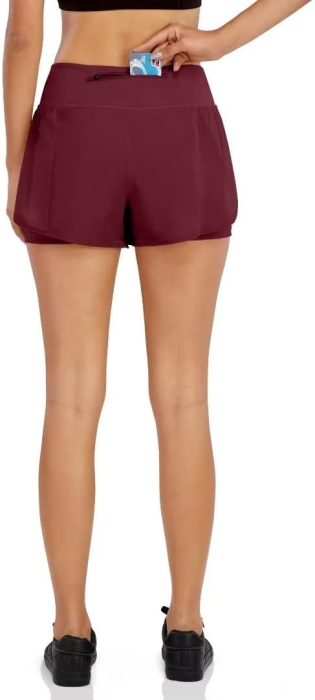 Pantaloni scurti sport pentru femei, moi, cu 2 straturi, rosii XL [2]