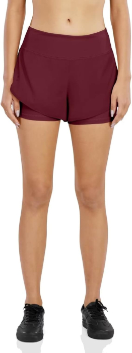 Pantaloni scurti sport pentru femei, moi, cu 2 straturi, rosii XL [4]