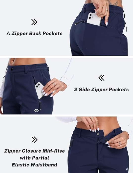 Pantaloni iarna femei, softshell, impermeabili, captusiti flee, camping, drumeții 2XL albastri [4]