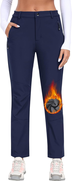 Pantaloni iarna femei, softshell, impermeabili, captusiti flee, camping, drumeții 2XL albastri [2]