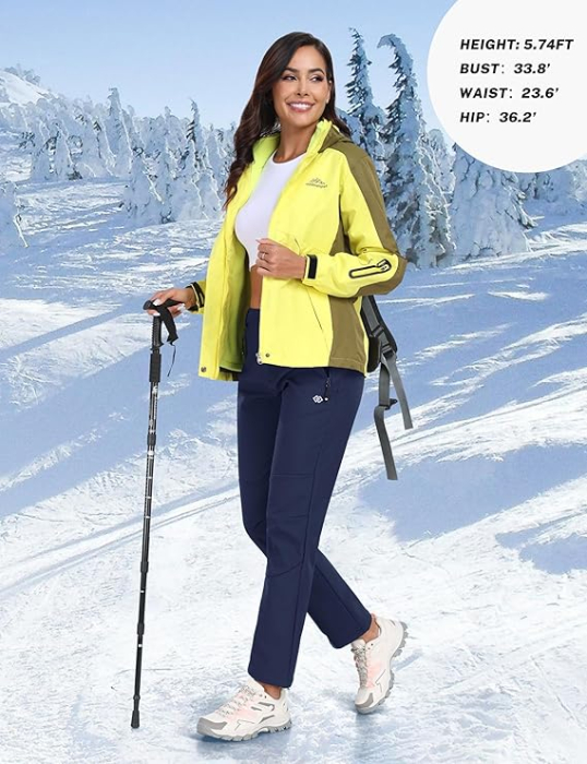 Pantaloni iarna femei, softshell, impermeabili, captusiti flee, camping, drumeții 3XL albastri [7]