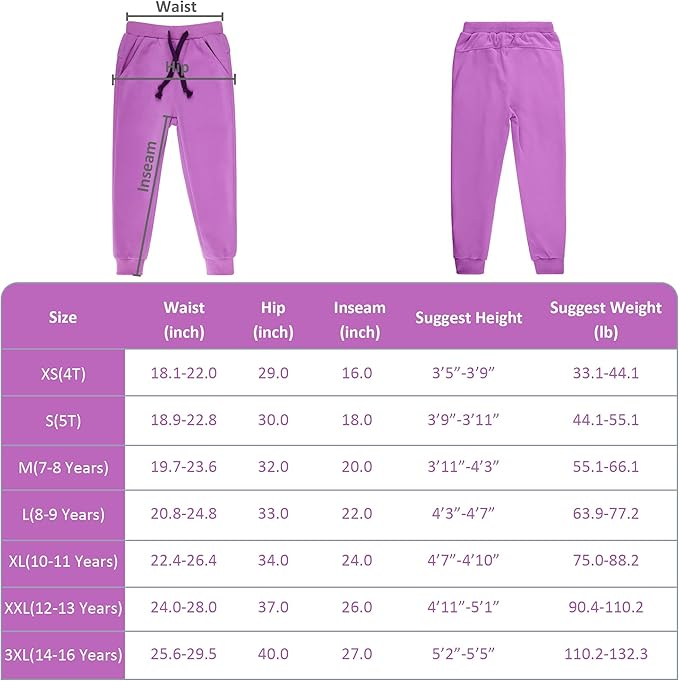 Pantaloni sport pentru copii cu elastic jos, mov L, 8-9 ani,  130-139 cm [2]