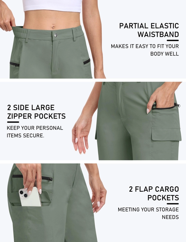 Pantaloni sport respirabili pentru femei, cu 4 buzunare, verzi L [5]