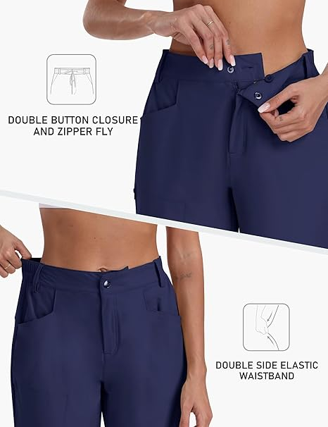 Pantaloni sport respirabili pentru femei, cu 4 buzunare, albastru inchis 2XL [4]