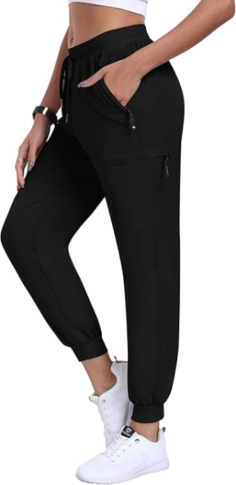 Pantaloni sport lungi respirabili pentru femei, cu 5 buzunare, negru M [1]