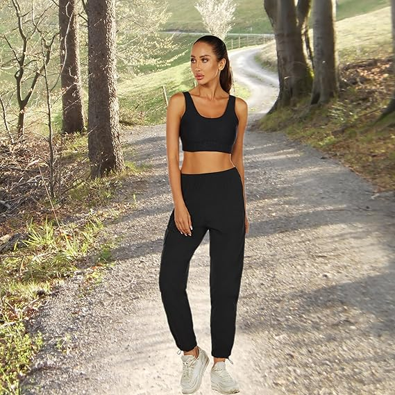 Pantaloni sport respirabili pentru femei, cu buzunare, uscare rapida, negri M [5]