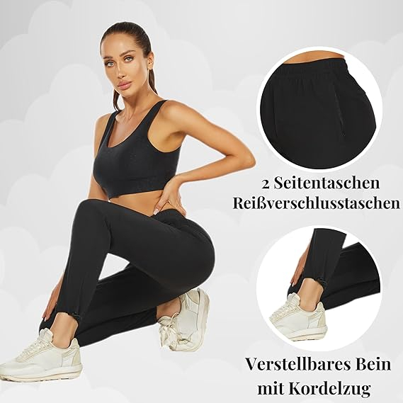 Pantaloni sport respirabili pentru femei, cu buzunare, uscare rapida, negri L [3]