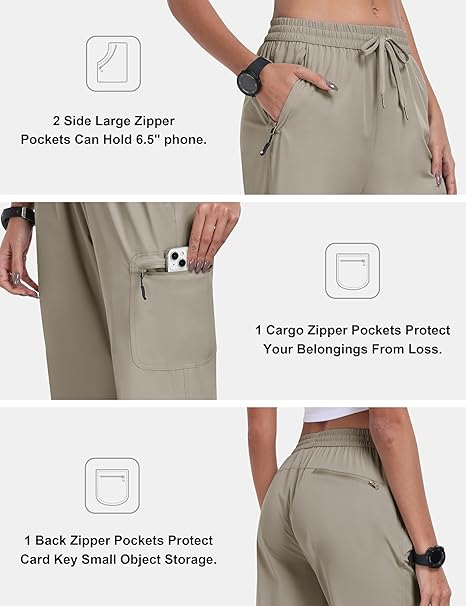 Pantaloni sport respirabili pentru femei, cu buzunare si snur in talie, Gri L [5]