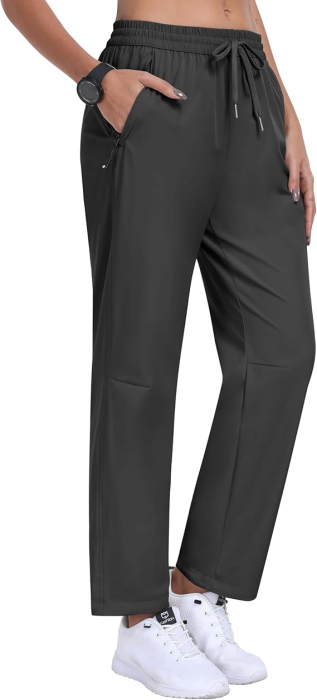Pantaloni sport respirabili pentru femei, cu buzunare si snur in talie, Gri M [1]