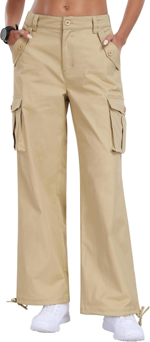 Pantaloni casual respirabili pentru femei, drepti cu buzunare laterale crem 2XL [1]