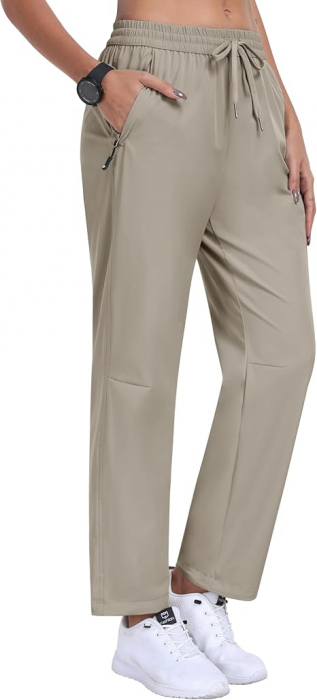 Pantaloni sport respirabili pentru femei, cu buzunare si snur in talie, Crem M [1]