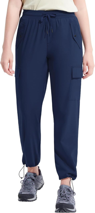 Pantaloni sport respirabili pentru femei, cu buzunare si talie elastica, lungi albastru M [2]