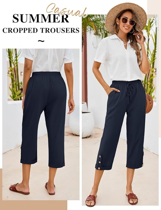 Pantaloni sport respirabili pentru femei, cu buzunare si talie elastica, 3/4  S [2]