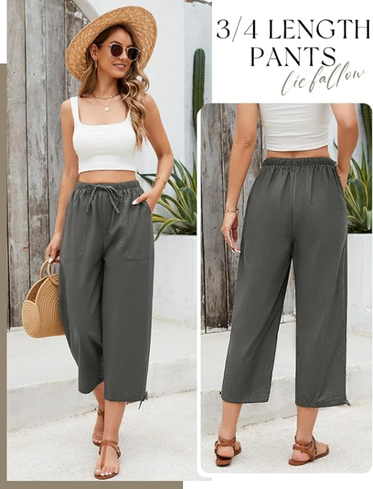 Pantaloni casual lejeri pentru femei, cu buzunare si talie elastica, gri  S [2]