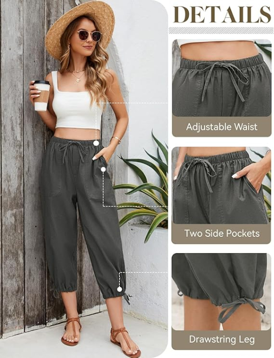 Pantaloni casual lejeri pentru femei, cu buzunare si talie elastica, gri  S [3]