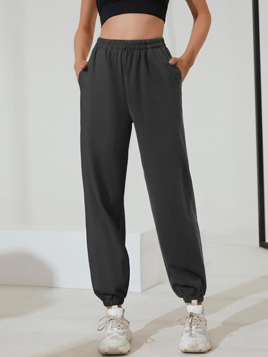 Pantaloni sport respirabili pentru femei, largi, talie elastica, Gri L [2]