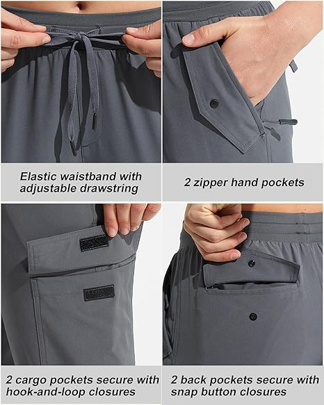 Pantaloni sport respirabili pentru femei, cu buzunare si talie elastica, 3/4 gri L [3]