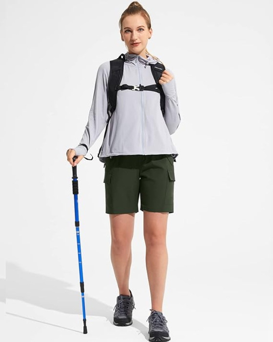 Pantaloni sport respirabili pentru femei, cu buzunare si talie elastica, scurti verzi M [5]