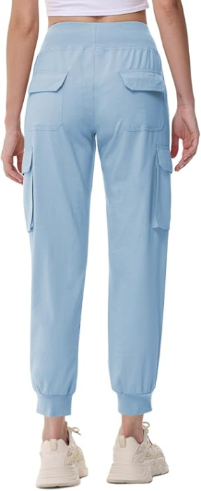 Pantaloni sport respirabili pentru femei, cu buzunare si talie elastica, lungi bleu XL [3]
