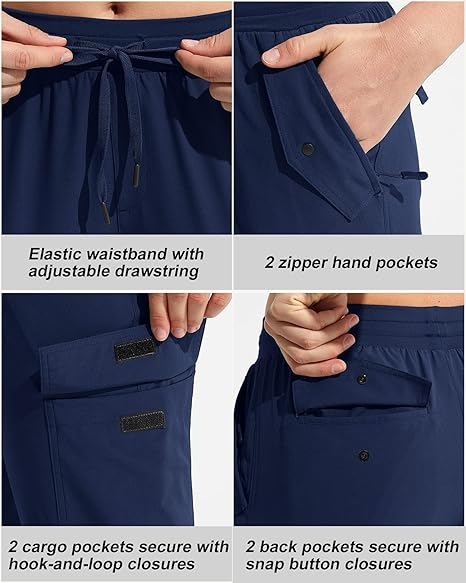 Pantaloni sport respirabili pentru femei, cu buzunare si talie elastica, 3/4 albastru M [3]