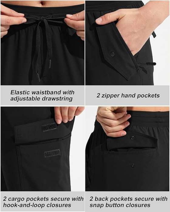 Pantaloni sport respirabili pentru femei, cu buzunare si talie elastica, 3/4 negri L [3]