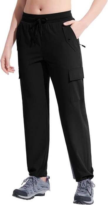 Pantaloni sport respirabili pentru femei, cu buzunare si talie elastica, lungi negri M [3]