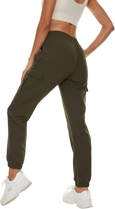 Pantaloni sport respirabili pentru femei, cu buzunare, uscare rapida, verzi XS [3]